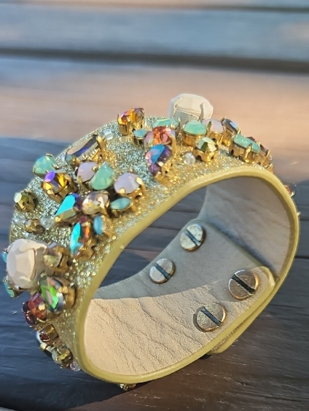 J. Crew Gold Glitter Crystal Statement Cuff Bracelet - Multicolor Gems - Picture 5 of 10